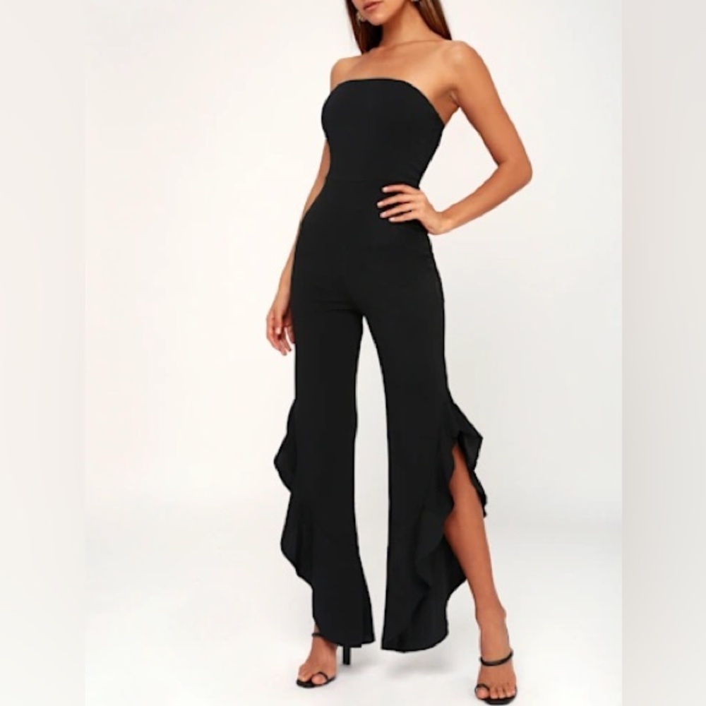 Lulu's Black Strapless Ruffle Jumpsuit